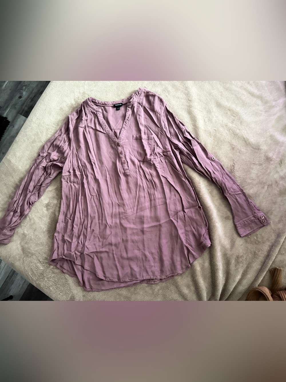 Dusty Mauve V-Neck Henley Tunic